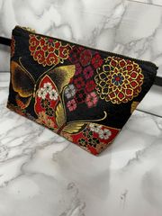 西陣織 金襴 14cm ポーチ 蝶々 黒