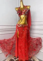 ベリーダンス オリエンタル衣装 レース レッド ブラスカート オーダーメイド