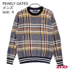 PEARLY GATES パーリーゲイツ ウールニットセーター チェック柄 ネイビー系 4 ［240001842070］