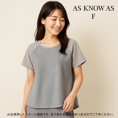 AB0506 AS KNOW AS レディース異素材切替トップス グレー×ライトグレー Fサイズ 春 夏