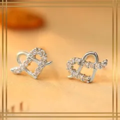 107【シルバー925】リボン ピアス ハート エタニティ 永遠 ダイヤ ストーン 小ぶり 華奢 シンプル 上品 高見え 可憐 大人可愛い 普段使い オフィス カジュアル フォーマル 結婚式 デート プレゼント ギフト レディース アクセサリー きれいめ