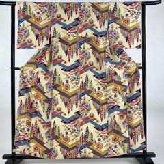 袋帯 美品 逸品 白綾苑大庭 落款 宝尽くし 菊唐草 金糸 薄茶色