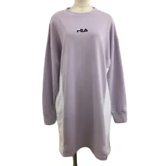 フィラ FILA ワンピース チュニック Iライン 膝丈 スウェット ロゴ 刺繍 長袖 M 紫 白 パープル ホワイト
