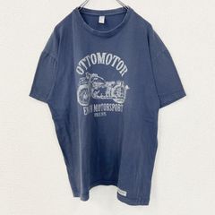 古着 used　IMPERIAL　半袖プリントTシャツ　バイクデザイン　OTTOMOTOR　クルーネック　青　レトロ　2XLサイズ