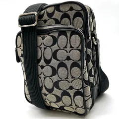 ✨美品✨ COACH コーチ シグネチャー ショルダーバッグ  キャンバス レザー ラウンドファスナー グレー 灰色 ブラック 黒色 ユニセックス 男女兼用 メンズ レディース