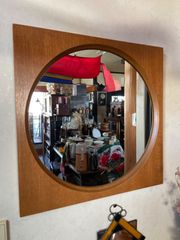 壁掛け　鏡　ウォールミラー　丸形　木製　ミラー　レトロ　昭和レトロ　アンティーク　ヴィンテージ