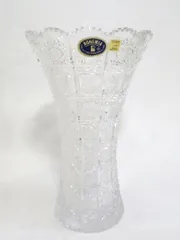【222842】BOHEMIA ボヘミアングラス  クリスタル 花瓶 フラワーベース　ハンドカット　高さ約27cm 透明