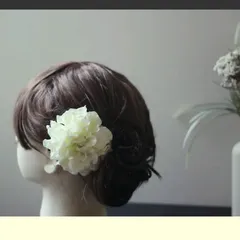 ダリアの髪飾り　イエローホワイト　和飾り　和装　花飾り　祭り　盆踊り　フラワー　キッズ　小学生