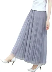 Kai La Nalu プリーツ スカート aライン レディース ウエスト ゴム フレア ロング マキシ ミモレ( グレー,  Free Size)