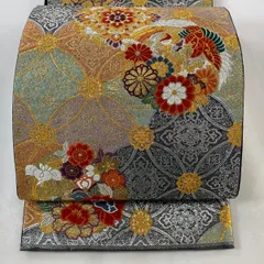 袋帯 美品 秀品 振袖向き 鳳凰 華文 唐織 金銀糸 銀色 六通 正絹 【中古】
