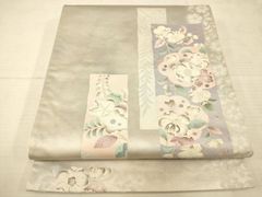 D264 訪問着 白大島紬 花模様 正絹 着物 袷 しつけ糸付き未使用極美品
