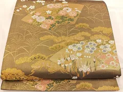 平和屋着物◎六通柄袋帯　地紙花鳥文　黒地　金糸　正絹　逸品　BAAR4887ct