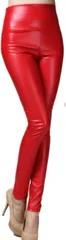 world resilience レディース レザーパンツ 光沢 スキニー 合皮 ハイウエスト セクシー レギンス タイトなパンツ( レッド,  L)