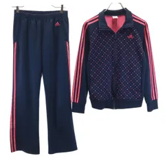 adidas アディダス ドット柄 トレーニング ジャージジャケット 上下 セットアップ M ネイビー×ピンク 3ライン レディース 古着