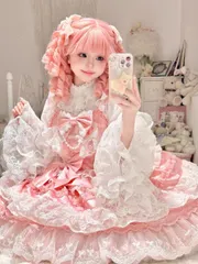 恋心オリジナル ロリータドレス 花嫁JSK＋尻尾セット ピンク 甘ロリ コスプレ衣装