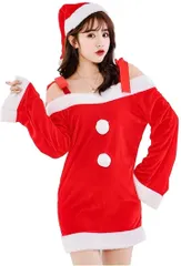 FUPUTWO サンタ コスプレ レディース セクシー ワンピース コスチューム クリスマス( レッド)
