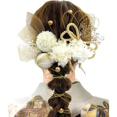 [JZOON] 成人式 髪飾り ドライフラワー 【8色展開 】 卒業式 振袖 着物 袴 和装 花 紐 結婚式 ゴールド 赤 白 金箔 葉 白 A1571