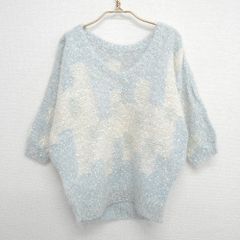 モヘアセーター ドルマン パステルカラー ホワイト ライトブルー 水色 古着【UR-0634】
