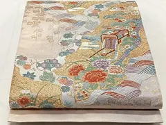 平和屋着物◎六通柄袋帯　唐織　御所車花文　正絹　逸品　CAAT8816qv