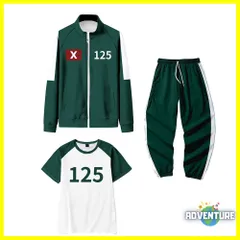 イカゲーム風 ジャージ 125 × ミンス 緑グリーン ギフン 子供コスプレ 3点セット キッズ100 110 120 130 140 150 160着ぐるみ ゲーム 映画  ハロウィン仮装 コスチューム衣装 韓国 男の子17