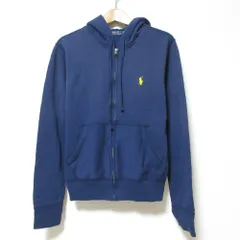 美品 POLO RALPH LAUREN ポロラルフローレン ワンポイント ジップアップ スウェットパーカー フーディー M ネイビー レディース 古着 中古 USED