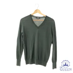 ☆美品☆ UNIQLO ユニクロ トップス カットソー Vネック ニット カジュアル おしゃれ 長袖 レディース 大きいサイズ グリーン XL 901-14791 送料無料 古着