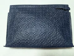 美品 LOEWE ロエベ リピート アナグラム Tポーチ レザー クラッチバッグ セカンドバッグ ネイビー 幅 30cm