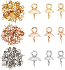 UNICRAFTALE 約90個 3色 ネジヒートン ガラスドーム キャップ付き 差し込みヒートン( 3色-90個,  3サイズ)