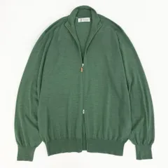 5f7 BRUNELLO CUCINELLI ブルネロクチネリ カシミヤ混 イタリア製 ドライバーズニット セーター ジップアップ エルボーパッチ グリーン ウール カシミアのサムネイル