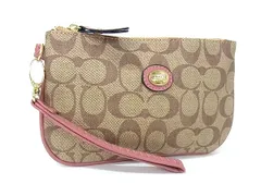 ■美品■ COACH コーチ シグネチャー PVC ストラップ付き アクセサリーポーチ マルチケース 小物入れ レディース ブラウン系 DI5459