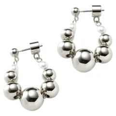 【シルバーパール×ピアス】[Cream dot. クリームドット公式] ピアス レディース  フープ 金属アレルギー ニッケルフリー メタルボール パール ミックスカラー 揺れる スフィア キャッチレス 大人 