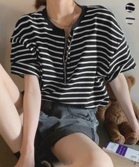  ボーダー柄tシャツ レディース 半袖夏服 ストリートおしゃれ リラックスこなれ感 半袖トップス着回し