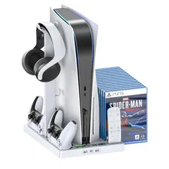 PS5 縦置き 冷却 充電 スタンド 3段階風速調整 PS5用冷却ファン コントローラー2台同時充電