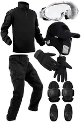 [Roof Ren] 【プロのサバゲーマー推薦】 サバゲー 服 迷彩服 上下セット 装備 戦闘服 ゴーグル マスク グローブ 帽子 コンバットパンツ シャツ メンズ レディース ウェア 日本人サイズ エルボーパッ [2.タイフォン] [XL] [グローブあり]