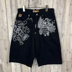 古着 South Pole スカル 髑髏 バギー ブラック デニム ハーフパンツ