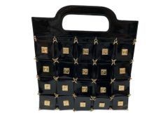 パコラバンヌ paco rabanne ハンドバッグ HANDBAG 正方形 SQUARE パネル デザイン ゴールドロゴ 希少 レア RARE BLACK 黒 バッグ レディースバッグ ハンドバッグ ロゴ ブラック 104B-46