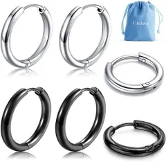 【在庫処分】Umiwe フープピアス メンズ レディース 幅2.0mm サージカル ステンレス アレルギーフリー 両耳用 人気 シンプル リングピアス アクセサリー 誕生日 記念日 プレゼント 男女兼用 シルバー&ブラック