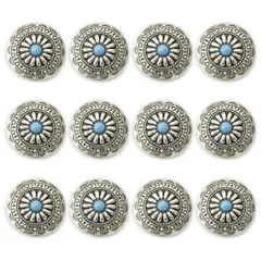 【数量限定】手芸 アクセサリー レザークラフト (タイプB) デージー柄 足つき メタルボタン 30mm ターコイズ 12個セット ボタン コンチョ