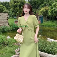 ワンピース Vネック カジュアル 夏ワンピース 無地 レディース 大人 着痩せ 通勤 おしゃれ きれいめ デート  vii3v048581