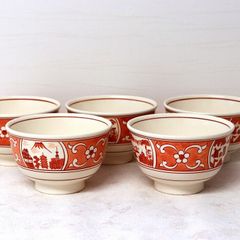 源右衛門 赤絵筋丸紋 飯碗 お茶碗 和食器 ライスボウル 5客セット
