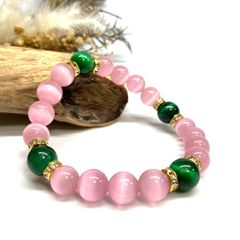 キャッツアイ(ピンク)×グリータイガーアイ パワーストーン ブレスレット  (ゴールド) メンズ・レディース　男性・女性　数珠ブレス 開運 [23]