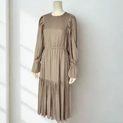 センスオブプレイス バイ アーバンリサーチ SENSE OF PLACE by URBAN RESEARCH　タックスリーブ キャンディスリーブ エンパイアワンピース ロングフレア ギャザーワンピース　ライトグレーブラウン　レディース