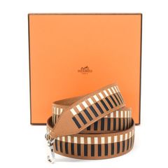 エルメス HERMES バンドリエール トレサージュ ドゥ キュイール エプソン (レザー) SV金具 C刻印 2018年 ショルダーストラップ 交換用 ゴールド ライトブラウン / ノワール ブラック / クレ ホワイト 正規品 美品 中古 mbl28005