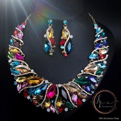 新セレスティアル・シャンパンレインボー・エレガンス ネックレス ピアス 高見え 演奏会 発表会　カラオケ大会 ジョーアクセサリー ダンス