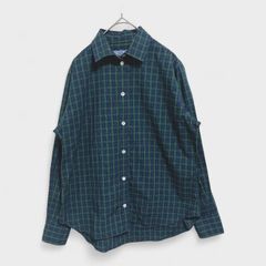 【美品】【鎌倉シャツ】『Maker’s Shirt 鎌倉』[チェック柄シャツ] 長袖シャツ ネルシャツ ブルーグリーンブラック系 (フリーサイズ) 商品B2379 管理C