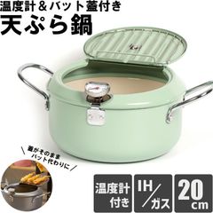 新品 送料無料 天ぷら鍋 ミントグリーン IH対応 ガス 対応 鉄 ガード枠 バット付 温度計付き 揚げ鍋 フライヤー 安心 天ぷら鍋 20cm 揚げ物 唐揚げ 一人暮らし (MY)