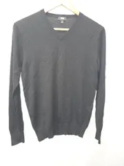 ◇ ⊇ UNIQLO ユニクロ Vネック ウール100％ 長袖 ニット セーター サイズS ブラック メンズ E  【1506110004192】