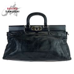 PRADA プラダ 三角ロゴプレート ブラック 黒 シルバー金具 レザー ハンドバッグ トートバッグ レディース 405774【中古】