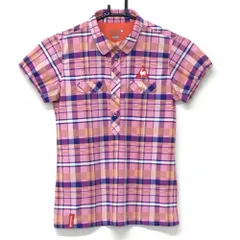 ★特価★【超美品】ルコック 半袖ポロシャツ ピンク×パープル チェック スナップボタン レディース M ゴルフウェア le coq sportif