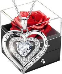 Laluna ソープフラワー バラ ネックレス レディース シルバー925 silva 造花 ジュエリー 純銀製 ジルコン ハート形 ペンダント 枯れない花 ローズボックス メッセージカード付き Valentine 妻 彼女(ホワイトゴールド)